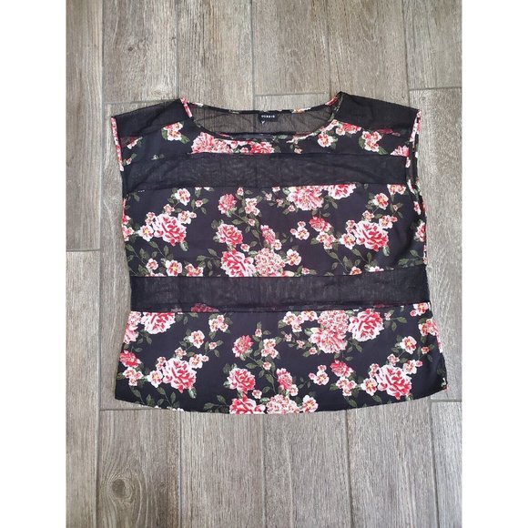 Torrid Tops - Torrid Black Floral Mesh Panel Short Sleeve Shirt Blouse Plus Size measures 1/2
